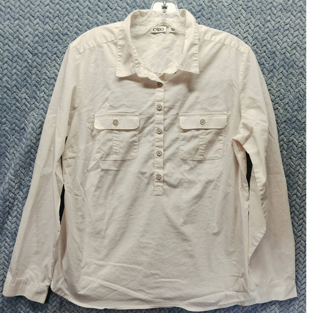 Cato Womens White Long Sleeve Roll Tab Button Up Utility Shirt Size L